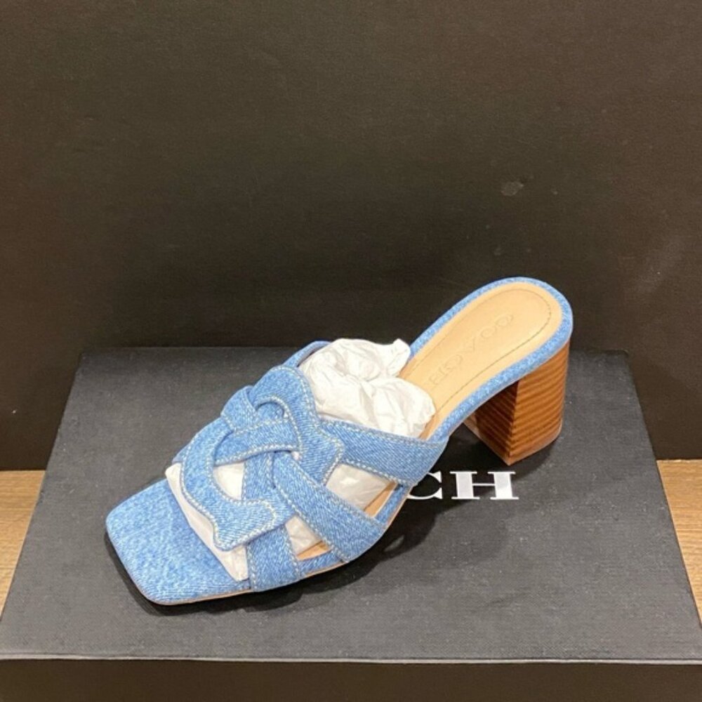 Coach Nikki Denim Blue Slip On Sandals Shoes Pumps Heels NEW
